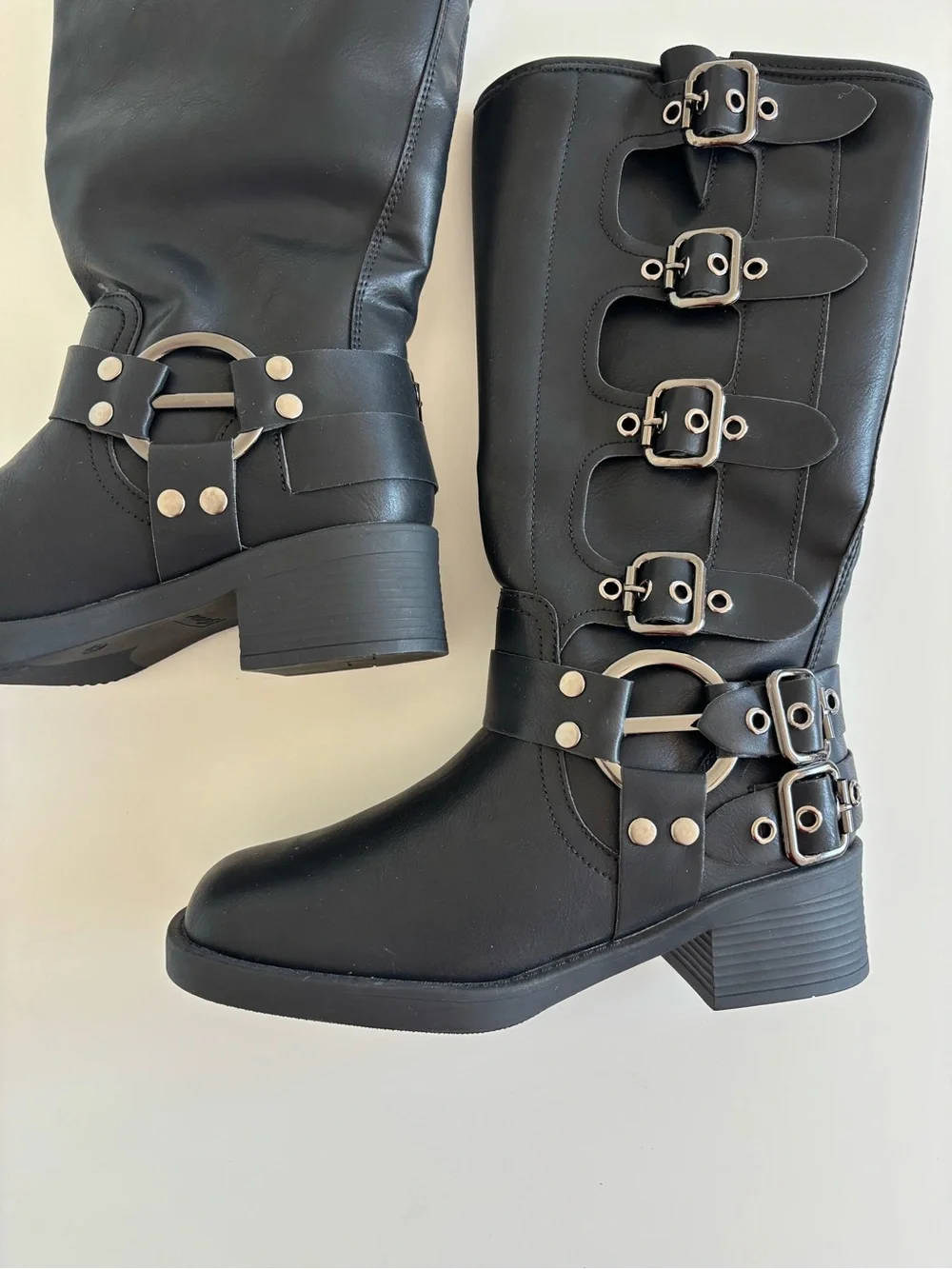 Brand New Black leather buckle boots